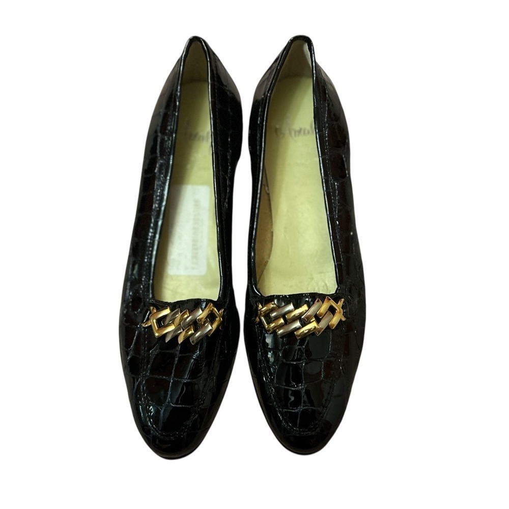 AMALFI WOMAN’s BLACK PATENT LEATHER FAUX CROC LOAFER SHOES ITALY Size 6 NWOT